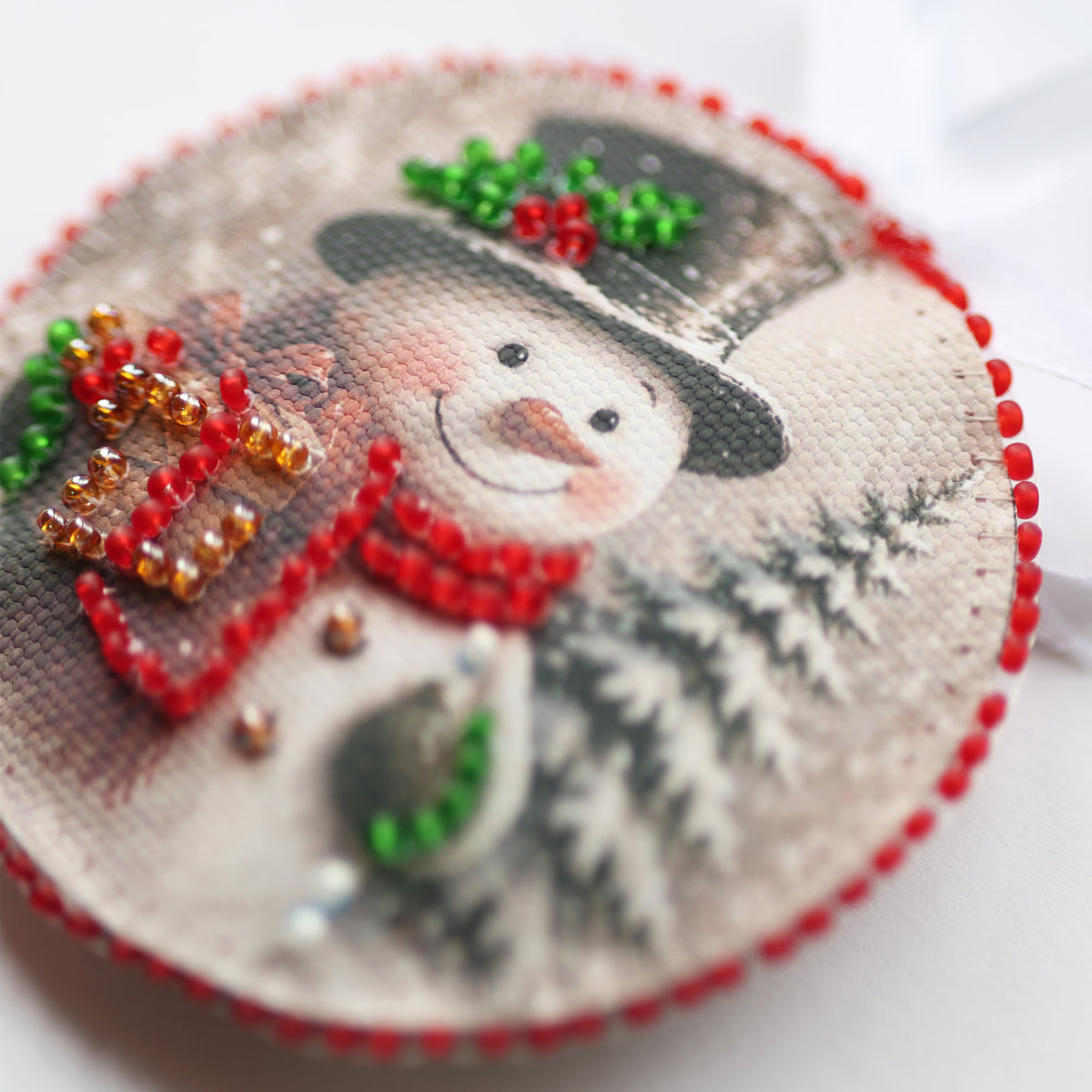 Bead Embroidery Kit Christmas Ornament • Santa & Snowman