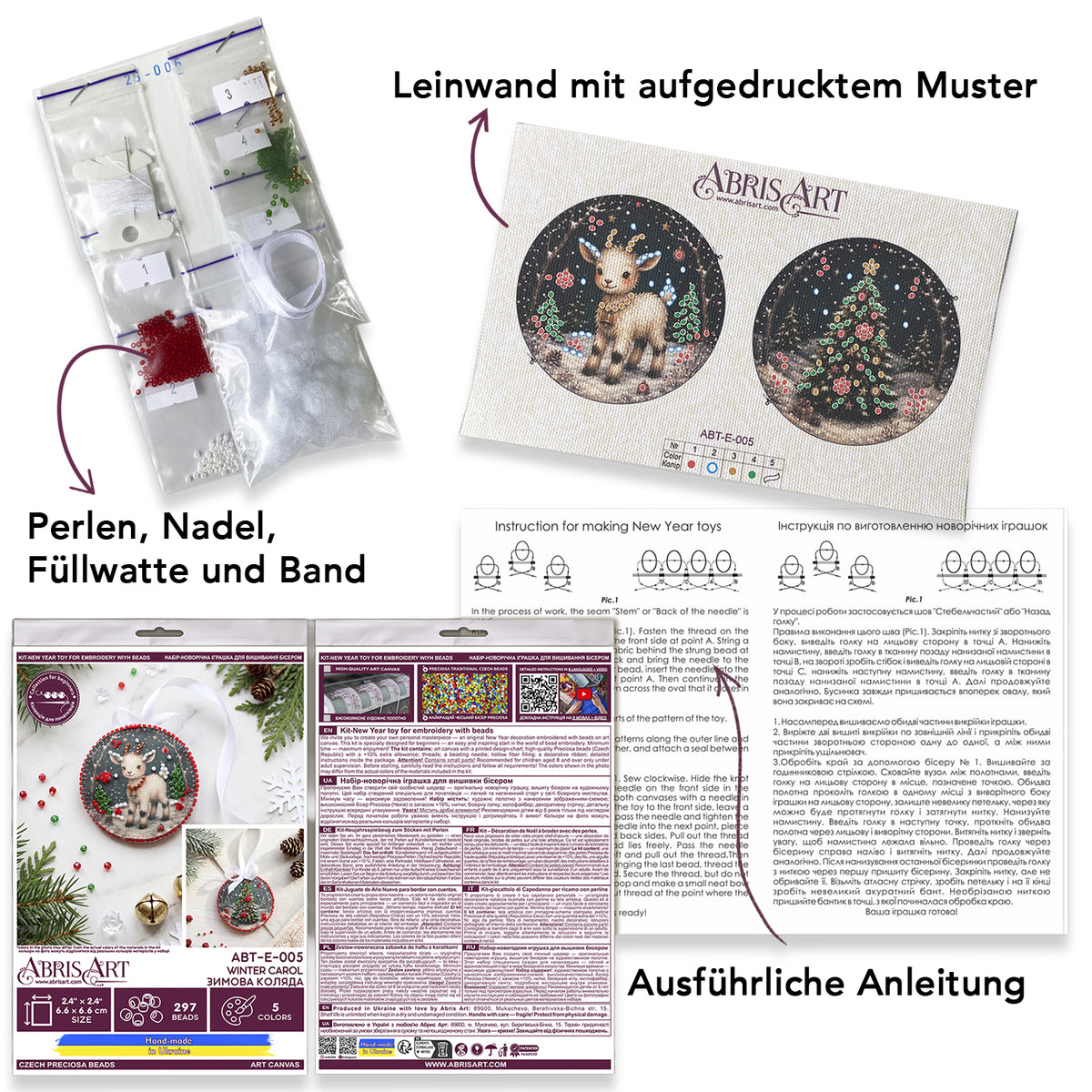 Kit ricamo perline addobbo natalizio • Renna & albero di Natale