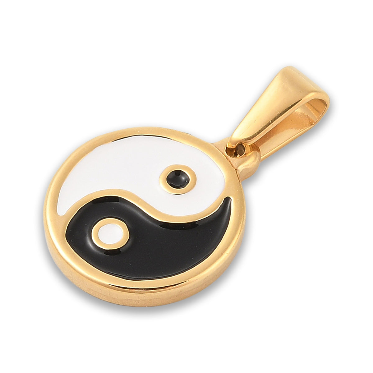 Yin-Yang Anhänger • Edelstahl 304 goldfarben mit Emaille • 18.5x15.5mm