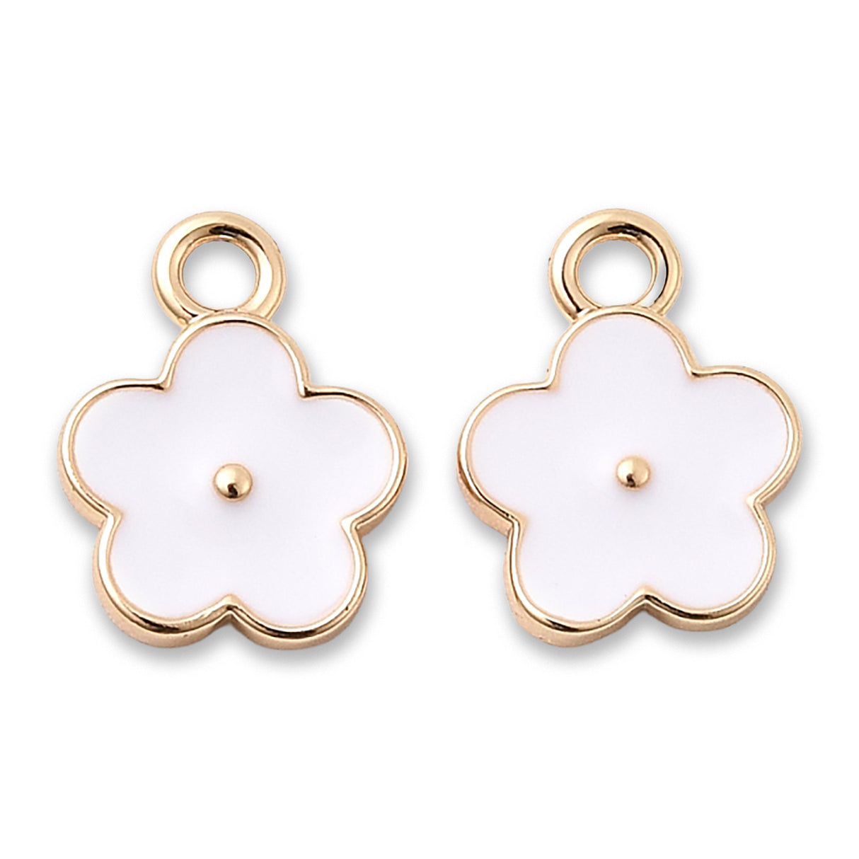 Blüten Charm Anhänger • 18K vergoldet • Emaille weiss • 9 x 11.5 mm