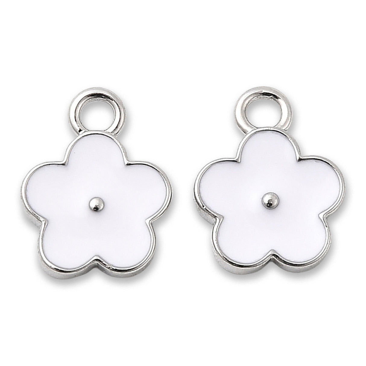 Blüten Charm Anhänger • platiniert • Emaille weiss • 9 x 11.5 mm