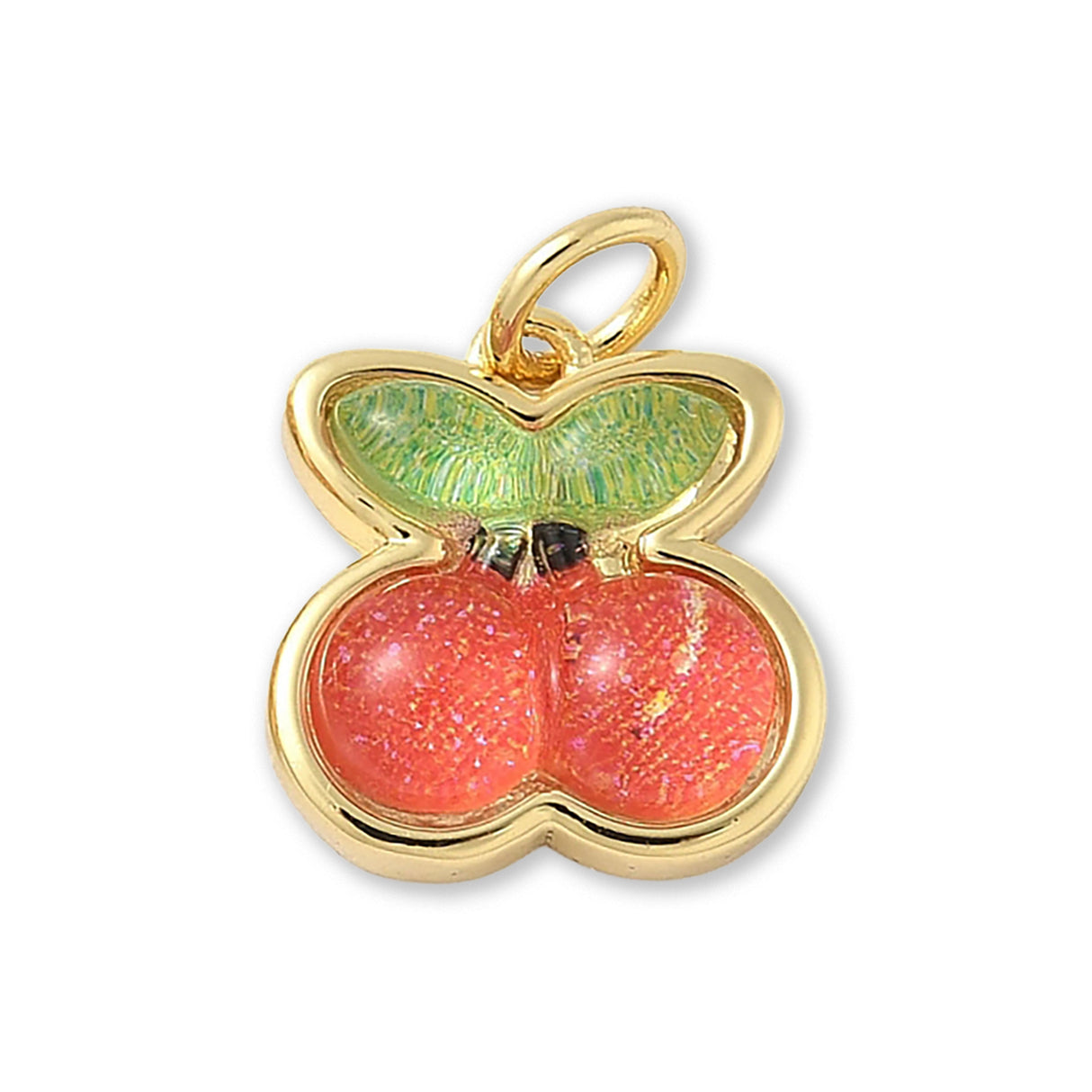 Kirschen-Anhänger • Vergoldet • Orange-Rot • 12.5 x 12 mm
