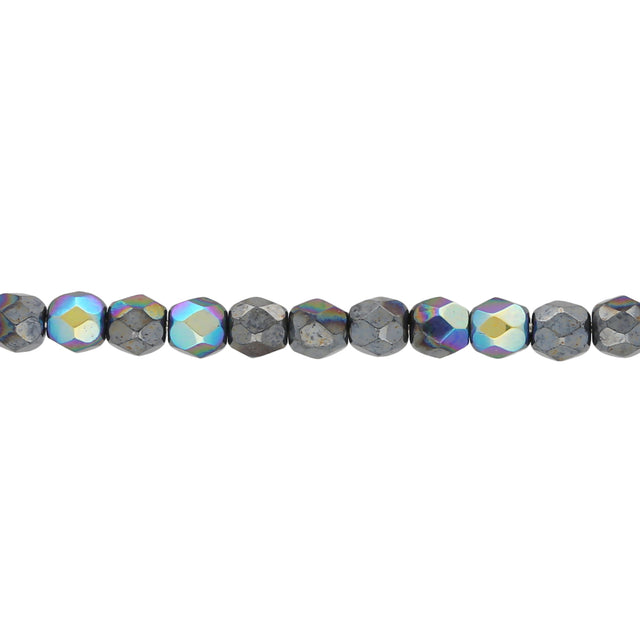 Fire polished 3 mm Glasperlen - Jet Hematite AB - PerlineBeads
