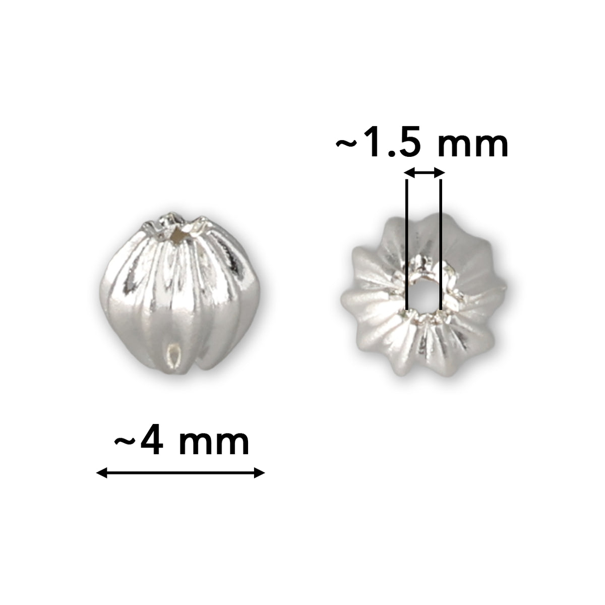 Runde gewellte Metallperle ∅ ca. 4 mm - Versilbert (20 Stk.)