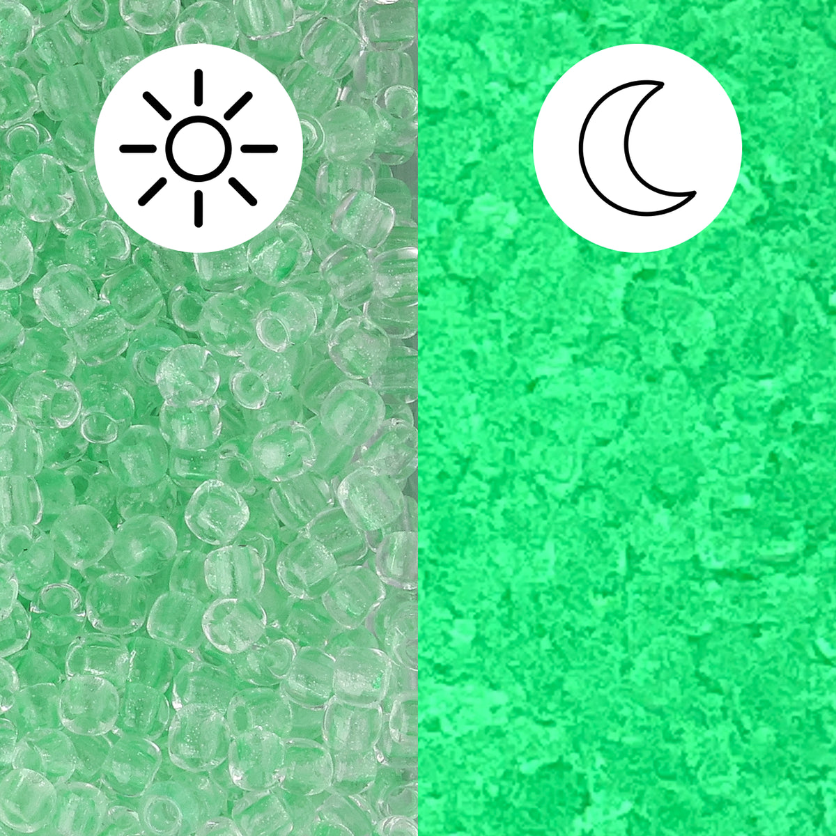 Rocailles-Perlen Toho 11/0 • Glow in the Dark • Mint Green/Bright Green