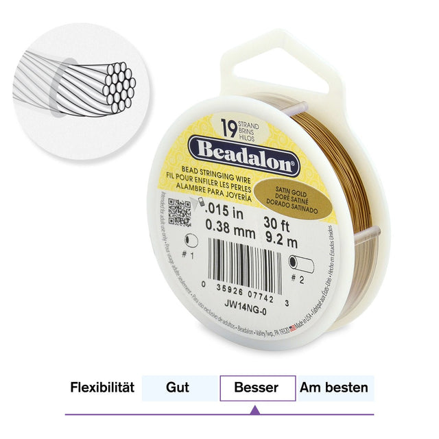 Beadalon Schmuckdraht 19 Fäden (0.38 mm) - Satin Gold - PerlineBeads SA
