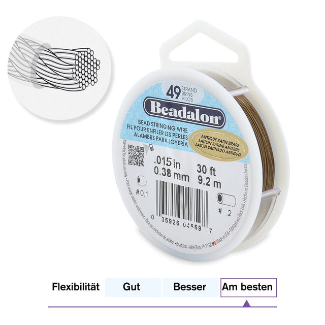 Beadalon Schmuckdraht 49 Fäden (0.38 mm) - Antique Satin Brass - PerlineBeads SA