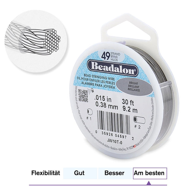 Beadalon Schmuckdraht 49 Fäden (0.46 mm) - Bright - Spule 9.2 m - PerlineBeads SA