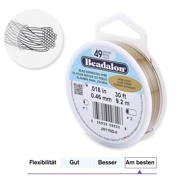 Beadalon Schmuckdraht 49 Fäden (0.46 mm) - Satin Gold - PerlineBeads SA