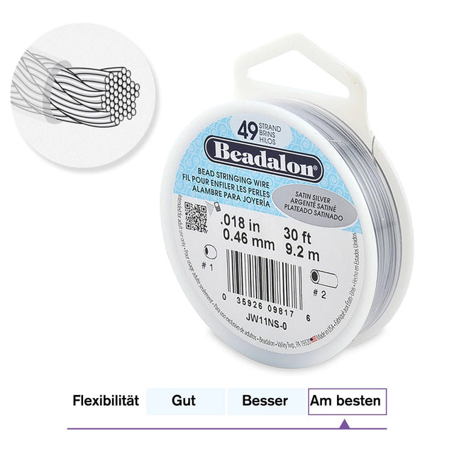 Beadalon Schmuckdraht 49 Fäden (0.46 mm) - Satin Silver - PerlineBeads SA