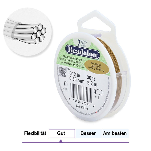 Beadalon Schmuckdraht 7 Fäden (0.30 mm) - Satin Gold - PerlineBeads SA