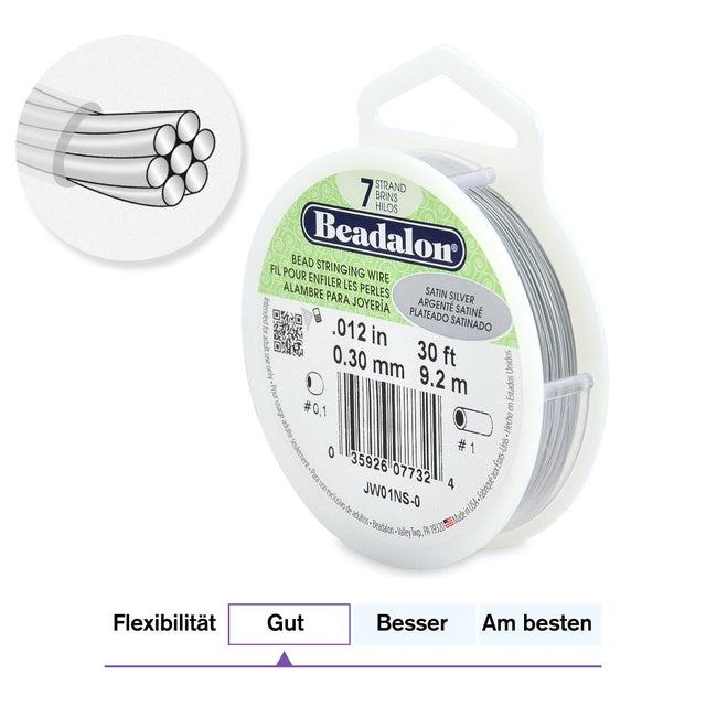 Beadalon Schmuckdraht 7 Fäden (0.30 mm) - Satin Silver - PerlineBeads SA