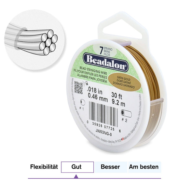 Beadalon Schmuckdraht 7 Fäden (0.46 mm) - Satin Gold - PerlineBeads SA