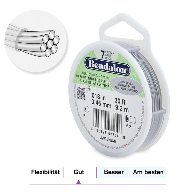 Beadalon Schmuckdraht 7 Fäden (0.46 mm) - Satin Silver - PerlineBeads SA
