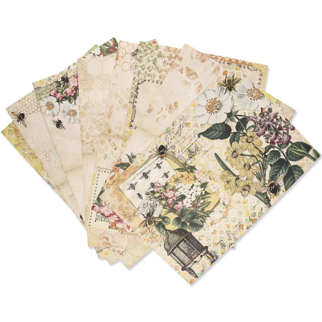 Bedrucktes Scrapbooking Papier | „Bee Garden“ | 8 - teiliges Set - PerlineBeads SA