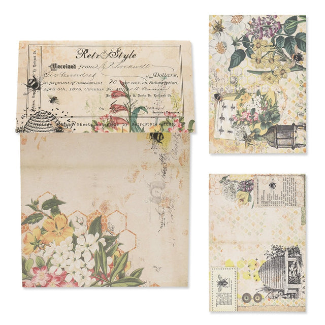 Bedrucktes Scrapbooking Papier | „Bee Garden“ | 8 - teiliges Set - PerlineBeads SA