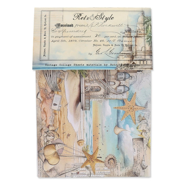 Bedrucktes Scrapbooking Papier | „Seaside Memories“ | 8 - teiliges Set - PerlineBeads SA