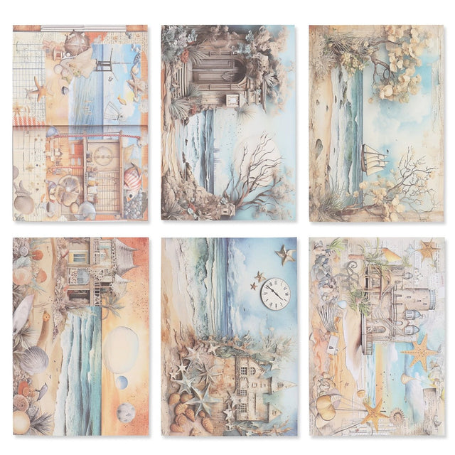 Bedrucktes Scrapbooking Papier | „Seaside Memories“ | 8 - teiliges Set - PerlineBeads SA