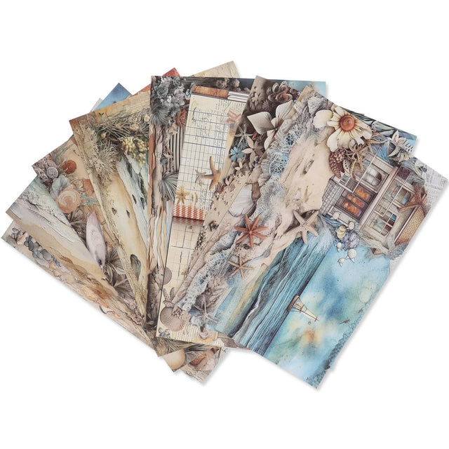 Bedrucktes Scrapbooking Papier | „Seaside Memories“ | 8 - teiliges Set - PerlineBeads SA