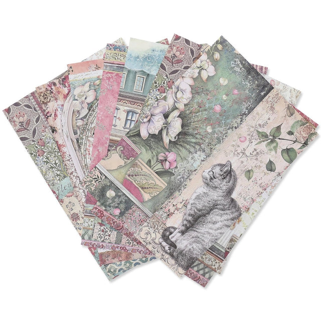 Bedrucktes Scrapbooking Papier | „Vintage Romance“ | 8 - teiliges Set - PerlineBeads SA