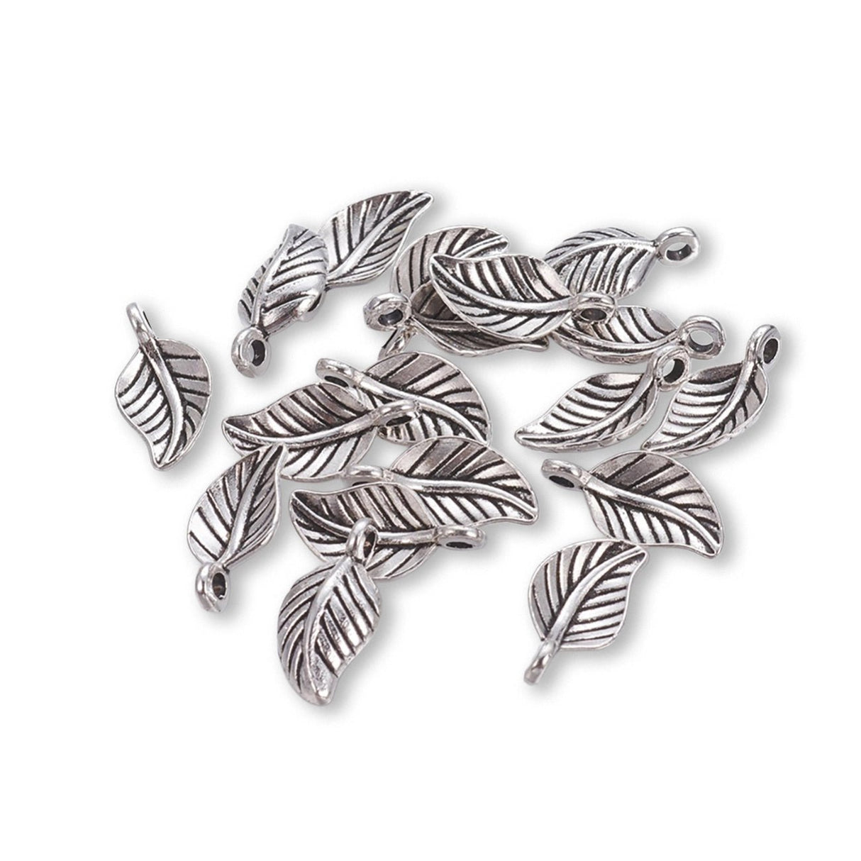 Charm - Anhänger Blatt, Farbe antik Silber - PerlineBeads SA