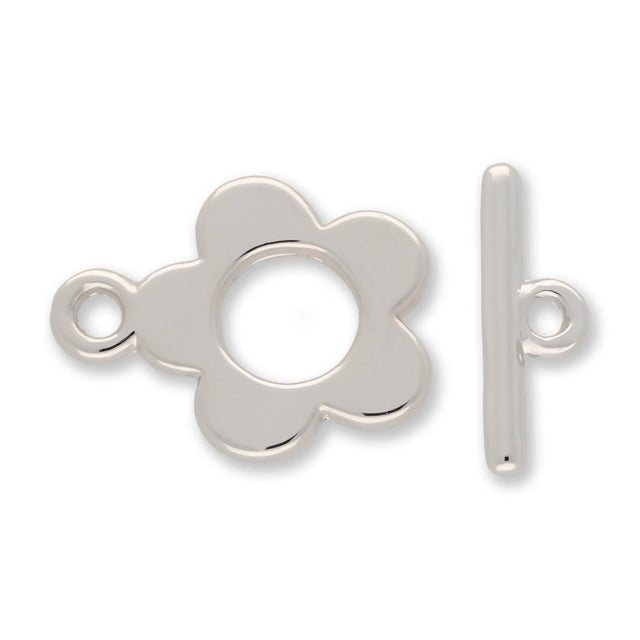 Claspgarten Knebelverschluss "Blume" | 15x20mm | 1 - strängig | rhodiniert (Silber) - PerlineBeads SA