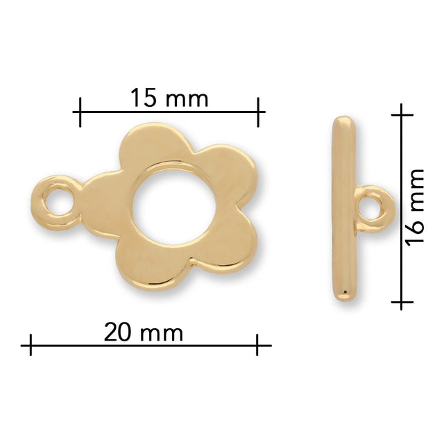 Claspgarten Knebelverschluss "Blume" | 15x20mm | 1 - strängig | vergoldet - PerlineBeads SA
