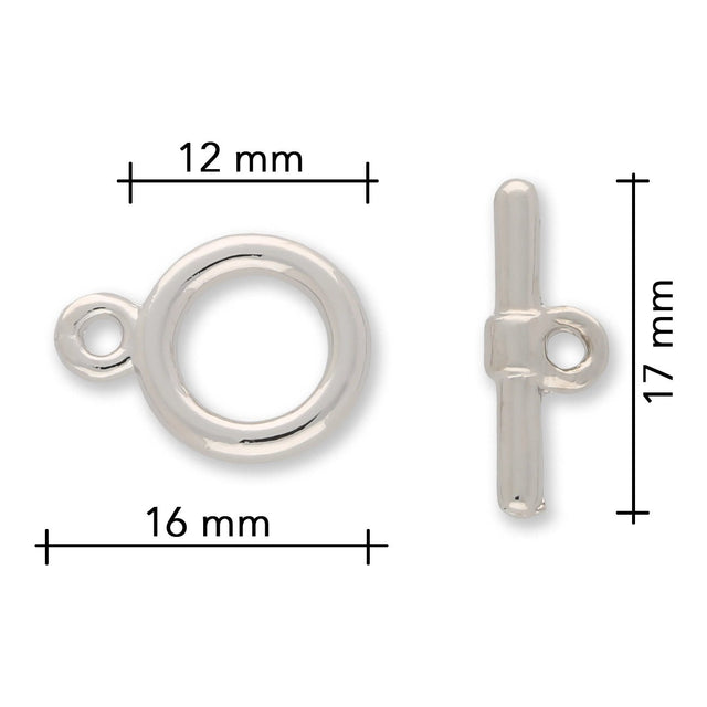 Claspgarten Knebelverschluss rund | 12 mm | 1 - strängig | rhodiniert (Silber) - PerlineBeads SA
