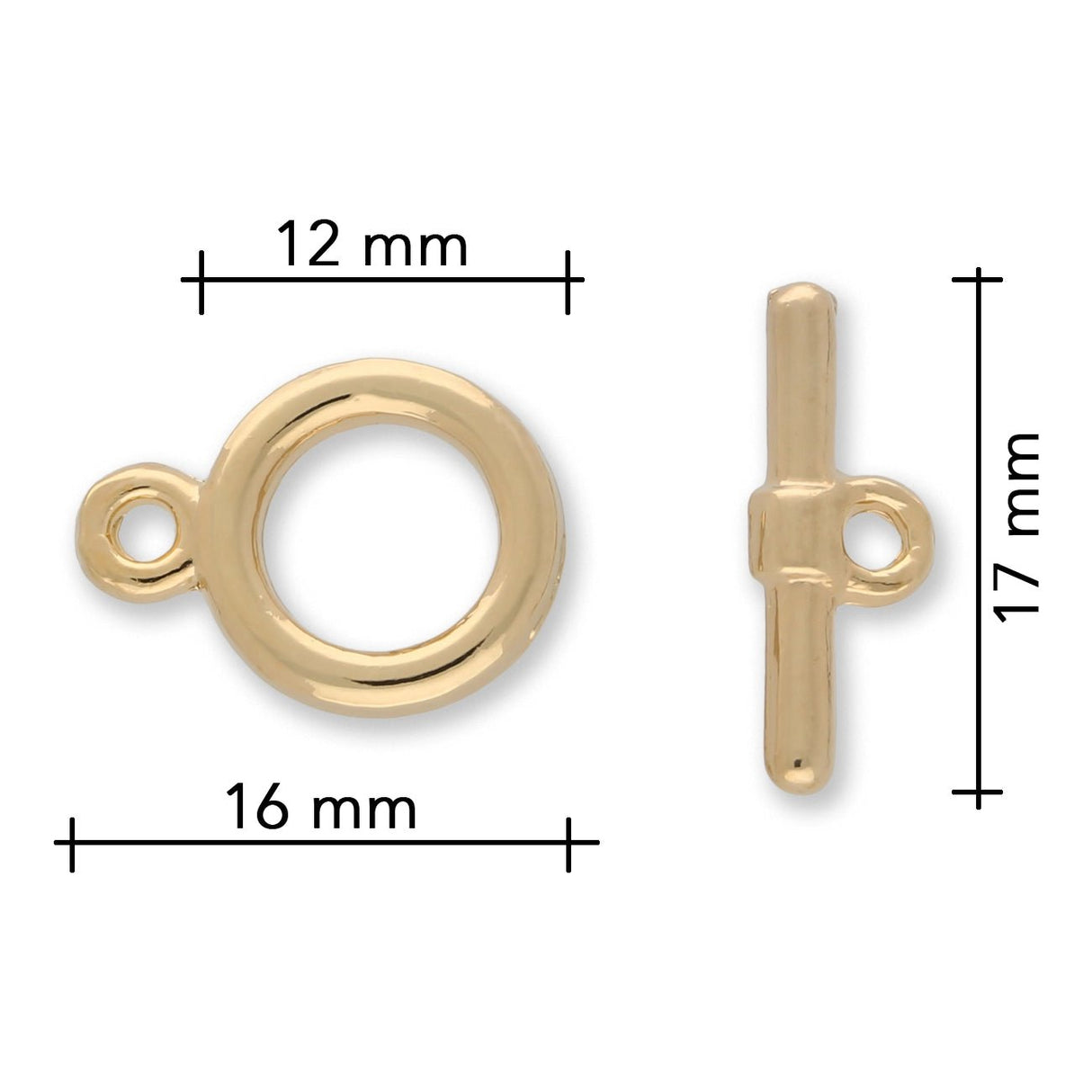 Claspgarten Knebelverschluss rund | 12 mm | 1 - strängig | vergoldet - PerlineBeads SA