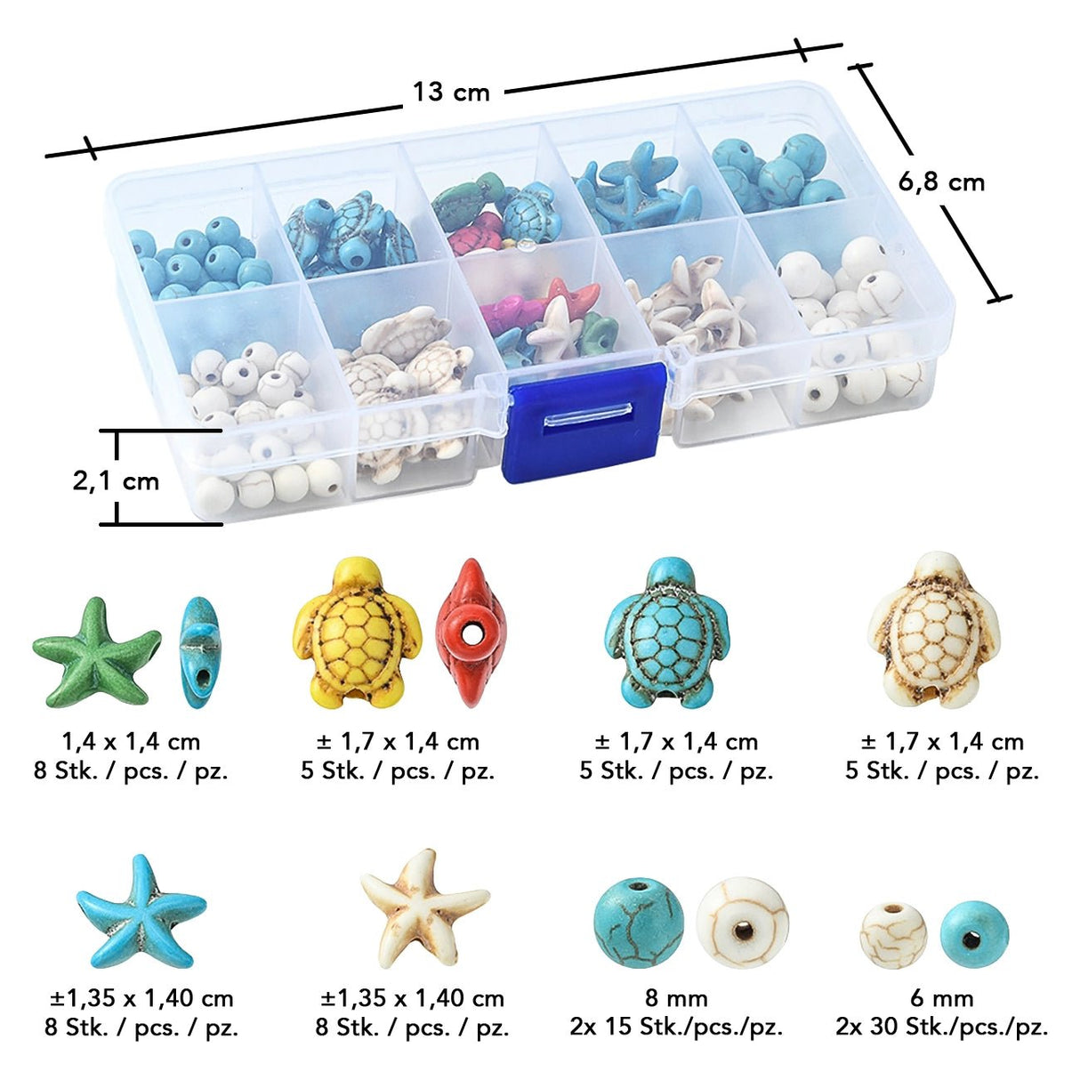 DIY Acrylperlen - Set „Synthetic Turquoise“ – Meeresmotive, bunt gemischt - PerlineBeads SA