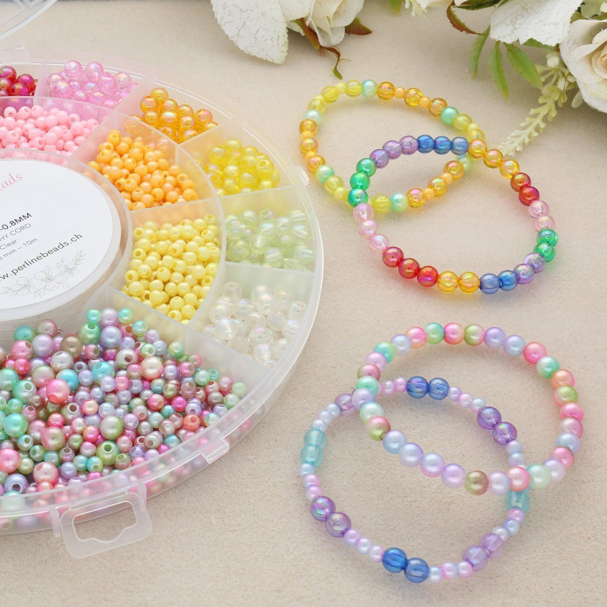 DIY Schmuck - Bundle: Acrylperlen, elastischen Faden & Glasrondellen (Rot/Schwarz/Gelb) – 15 % - PerlineBeads SA
