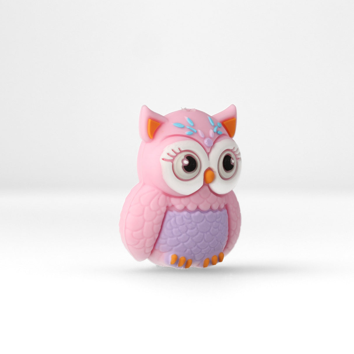 Eule Focal-Bead • 3D-Silikonperle in Pink mit Kulleraugen - PerlineBeads SA