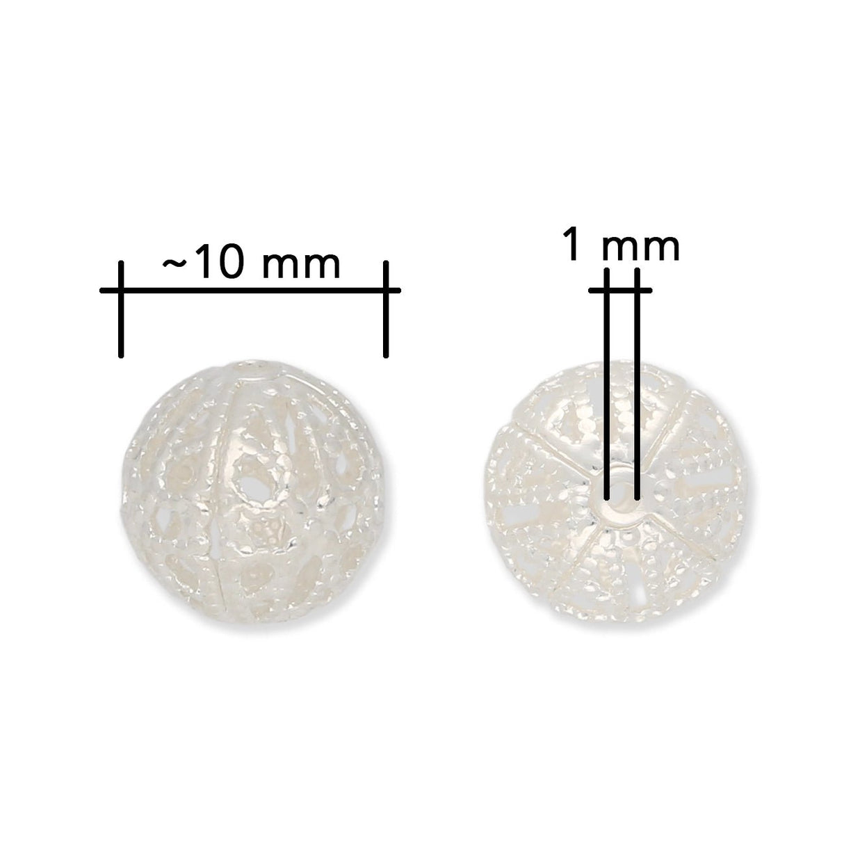 Filigrane Metallperlen rund | silberfarben | Ø ca. 10 mm | (5 Stk.) - PerlineBeads SA