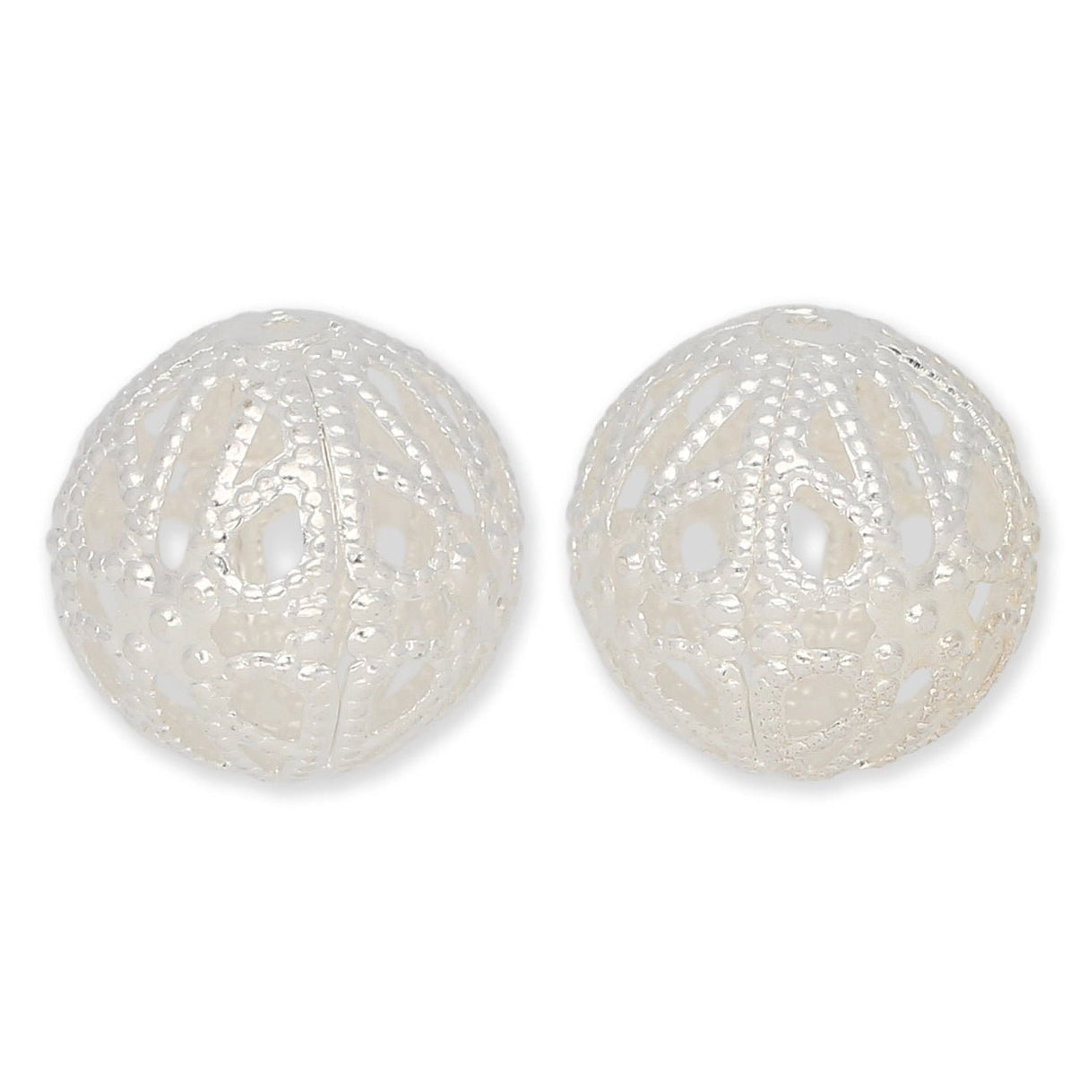 Filigrane Metallperlen rund | silberfarben | Ø ca. 13.5 mm | (2 Stk.) - PerlineBeads SA