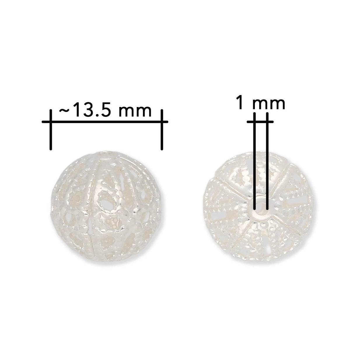 Filigrane Metallperlen rund | silberfarben | Ø ca. 13.5 mm | (2 Stk.) - PerlineBeads SA