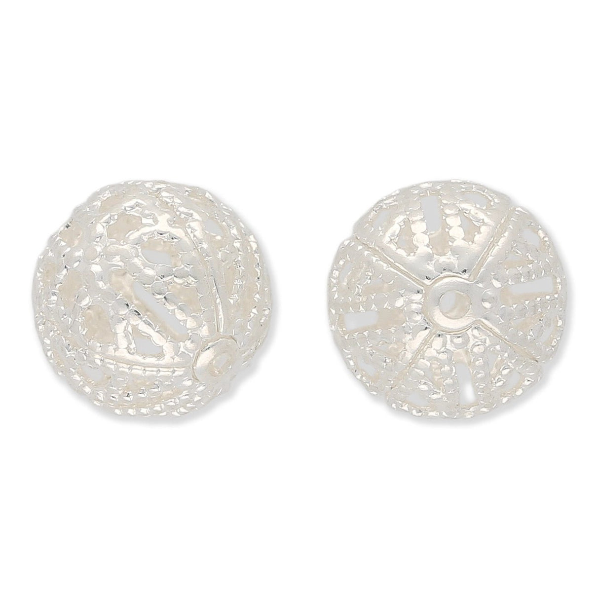 Filigrane Metallperlen rund | silberfarben | Ø ca. 13.5 mm | (2 Stk.) - PerlineBeads SA