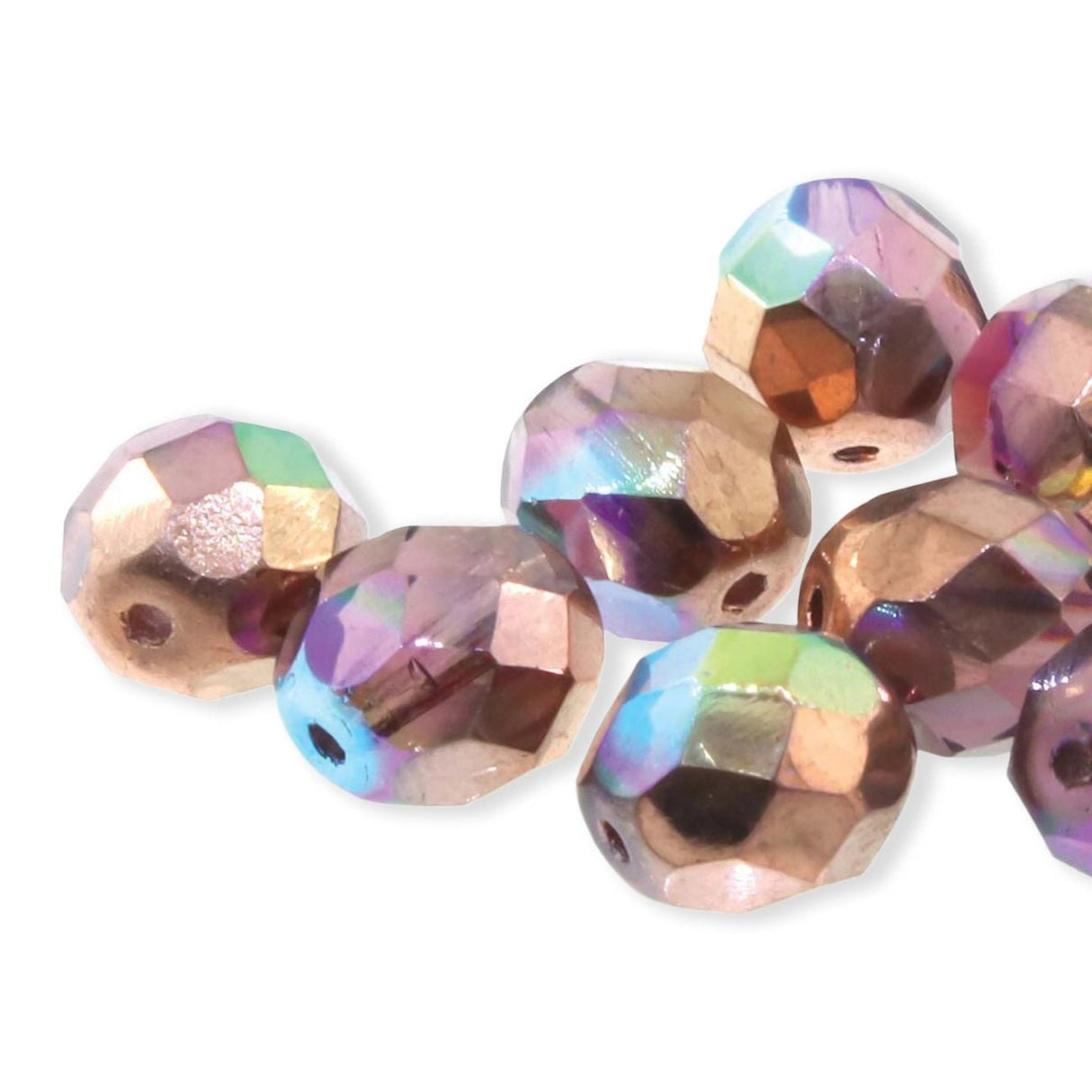 Fire polished 6 mm Glasperlen - Light Amethyst Copper Rainbow - PerlineBeads SA