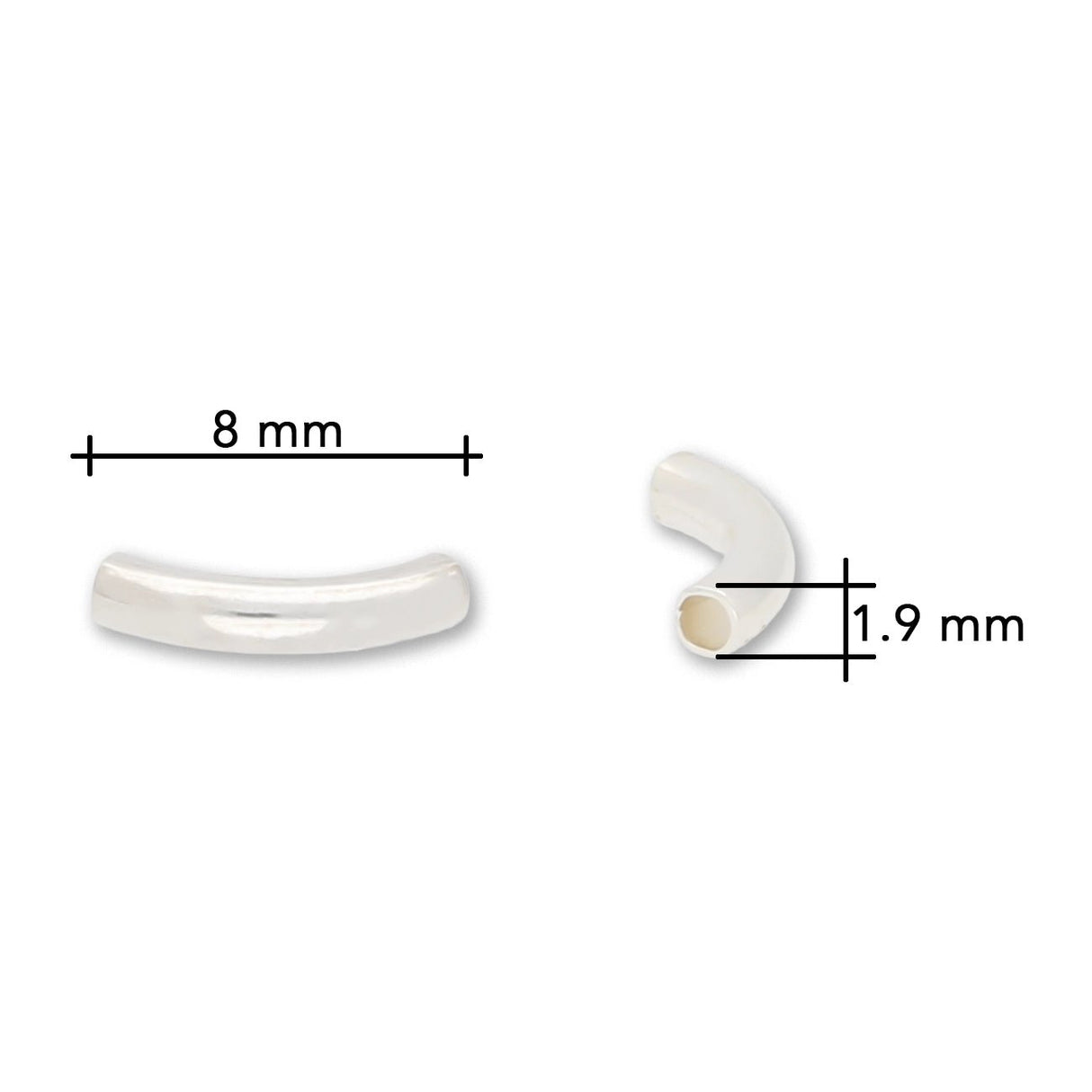 Gebogene Spacer Röhrchen – Silberfarben, 8mm (20 Stück) - PerlineBeads SA
