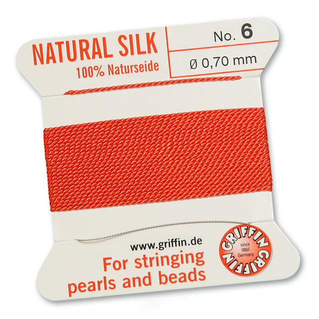 Griffin Perlseide – 100% Naturseide – No. 6 (0,70 mm) - Korallrot - PerlineBeads SA