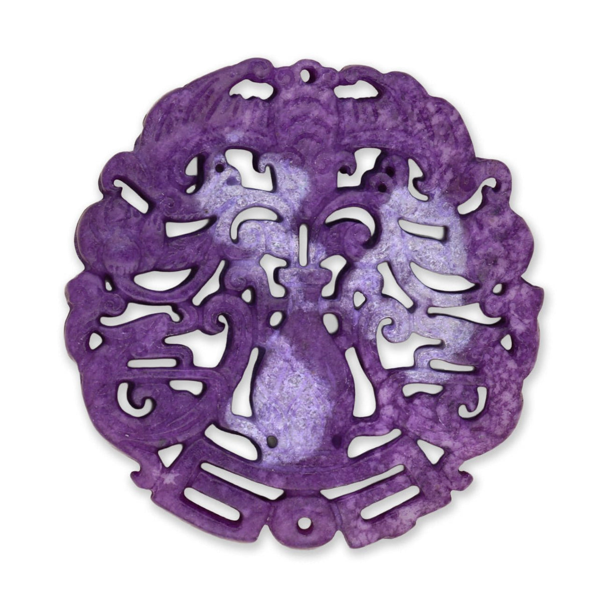 Jade - Anhänger · handgeschnitzt · Vase mit Wolkenornamenten · violett · 65 mm - PerlineBeads SA