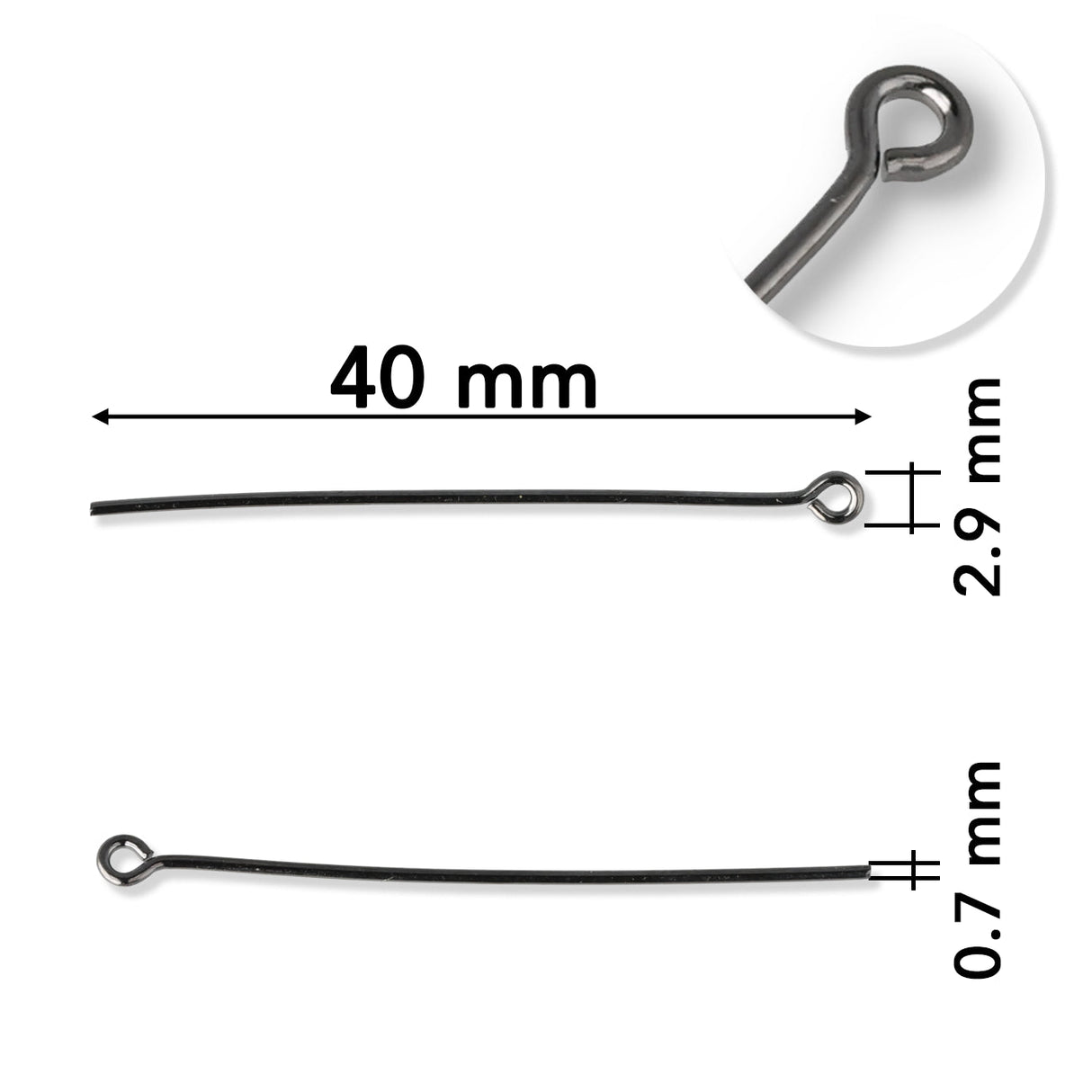 Kettelstift mit Öse • 40 mm • Farbe Gunmetal - PerlineBeads SA