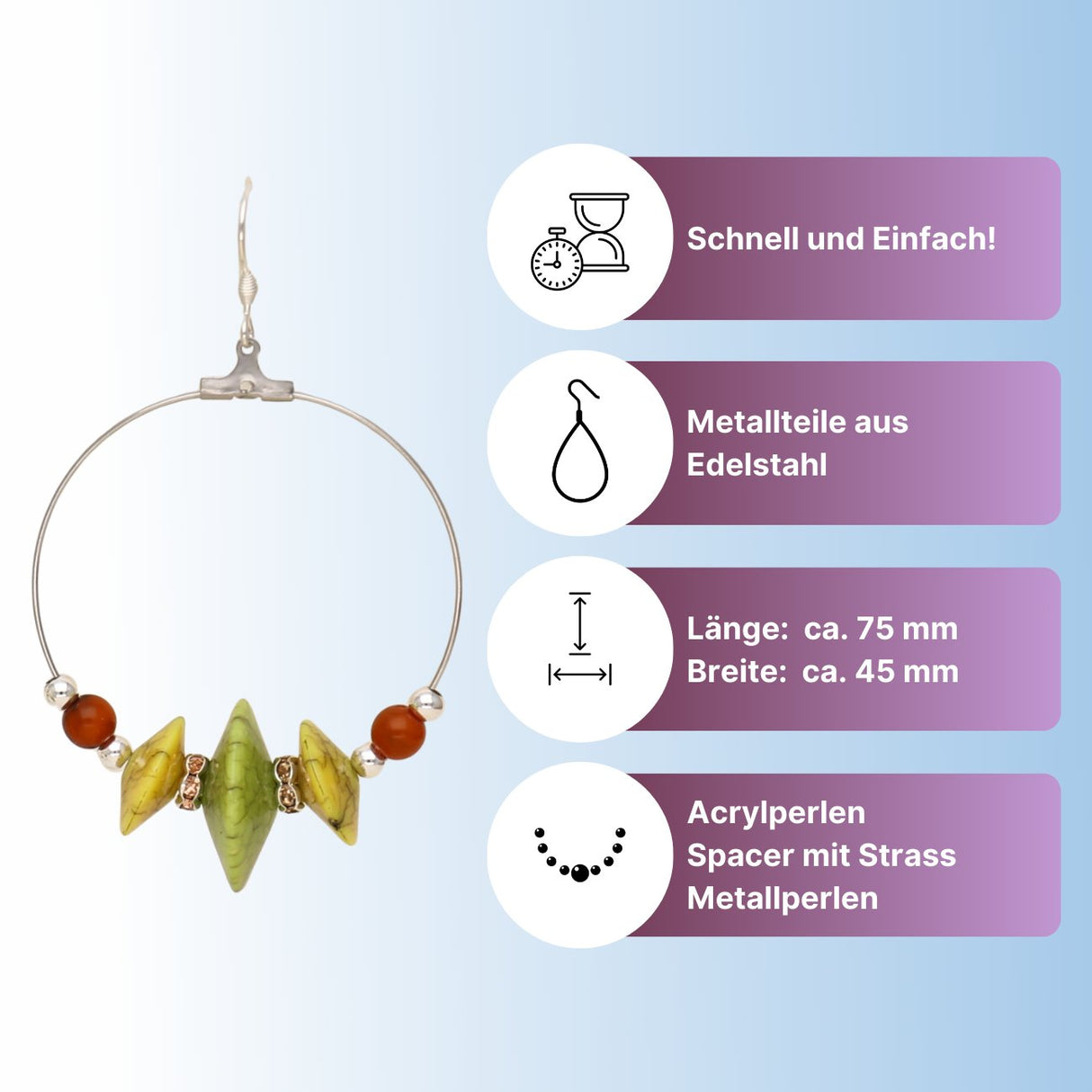 Kit für Creolen “Easy Elegance" - Silber/Grün - PerlineBeads SA