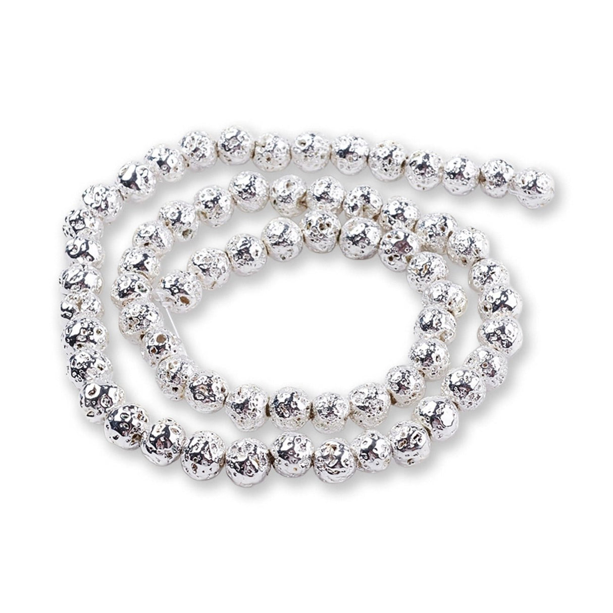 Lavastein - Perlen 6 mm - galvanisiert - Farbe Silber - PerlineBeads SA