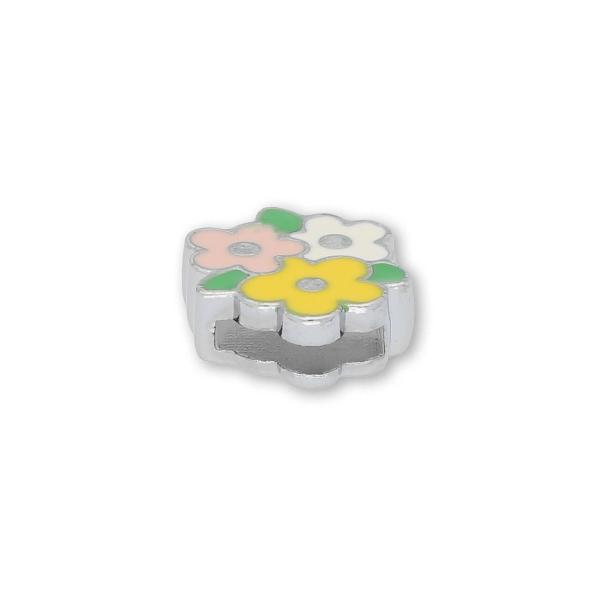Metallperle Slider «Flower Trio» – Bunter Blütenstrauss - PerlineBeads SA