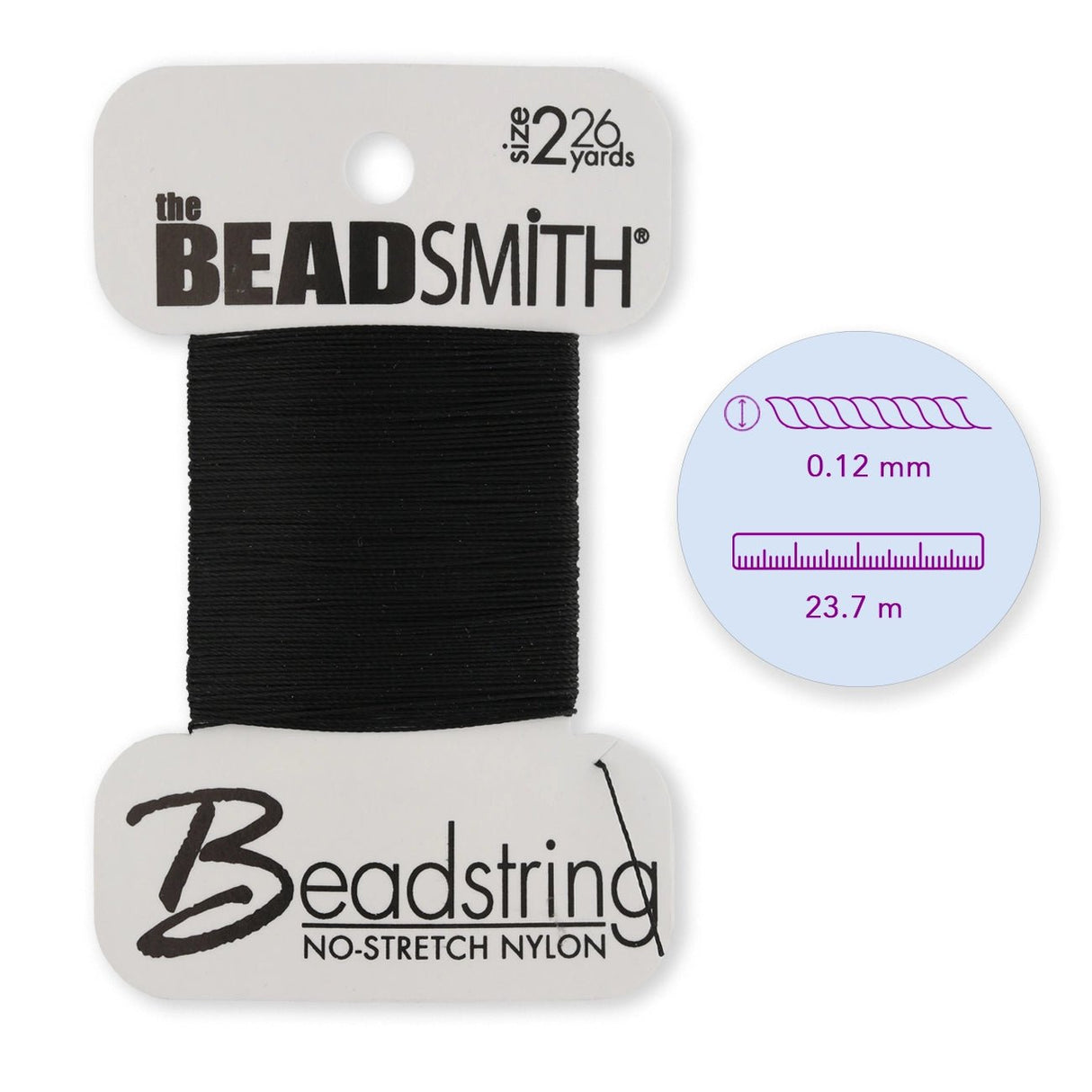 Nylon - Perlenfaden S - Lon Grösse 2 (0.12 mm) - Schwarz - PerlineBeads SA