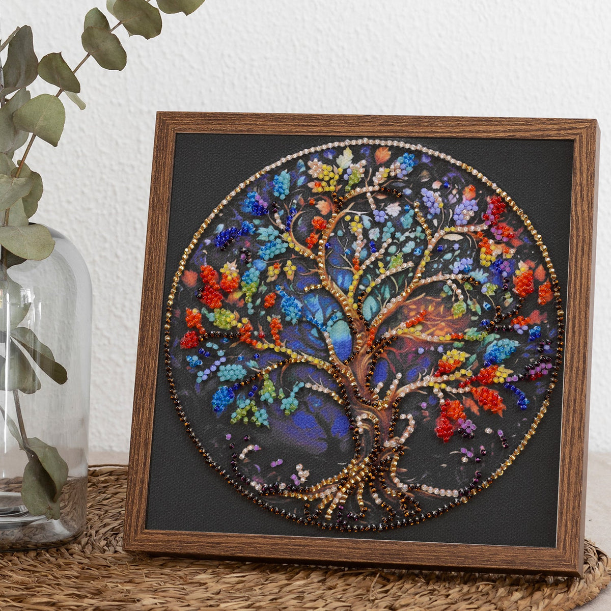 Perlen-Stickbild 15 × 15 cm • Lebensbaum in Regenbogenfarben - PerlineBeads SA