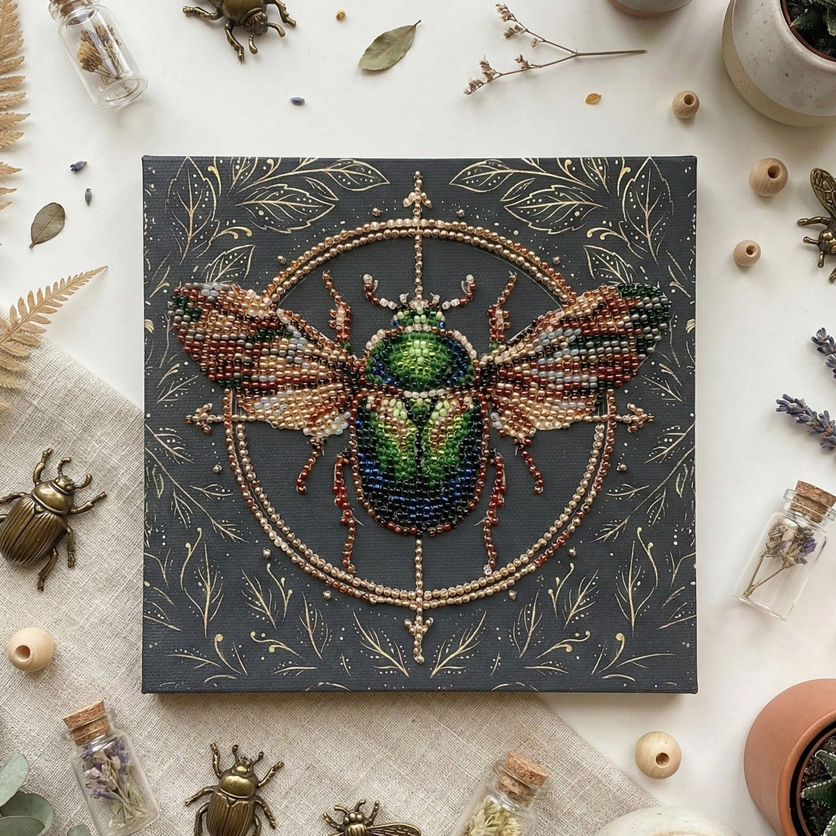 Perlen-Stickbild Käfer • The Alchemy of Nature • 15 x 15 cm - PerlineBeads SA
