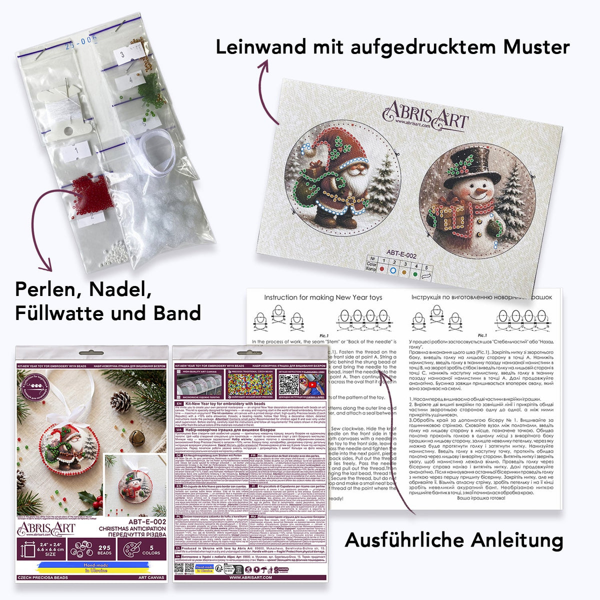 Perlen-Stickset Weihnachtsanhänger • Weihnachtsmann & Schneemann - PerlineBeads SA