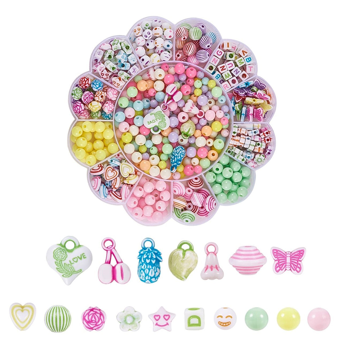 Set di perline per bambini - scatola con perline acriliche di colori e forme diverse
