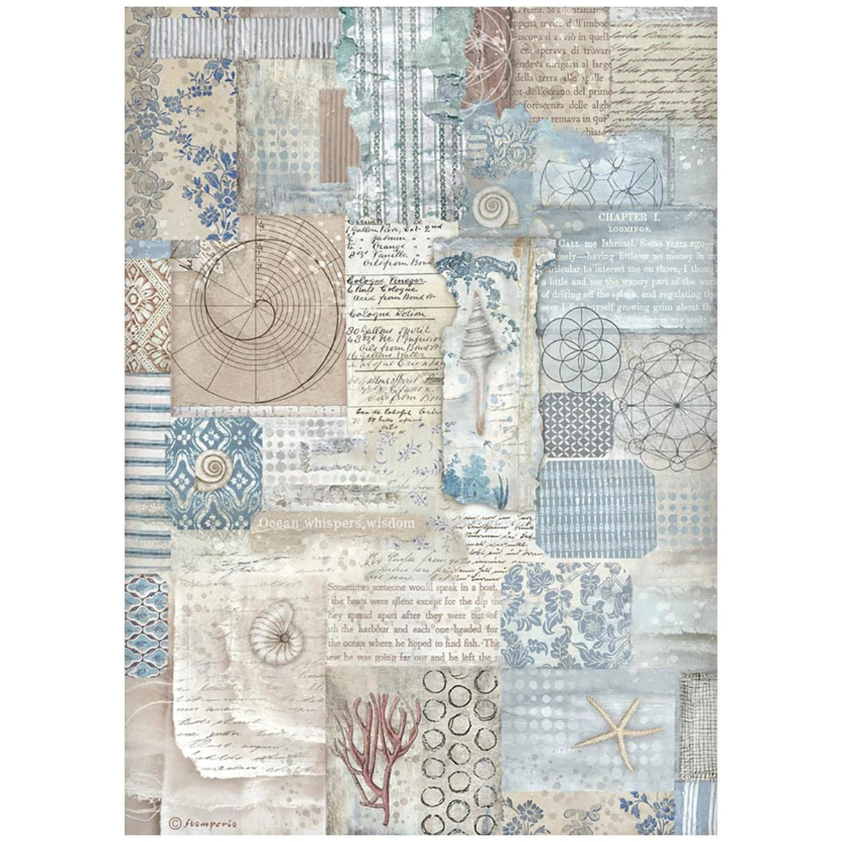 Reispapier - Decoupage "Silent Sea" - Textur - A4 - PerlineBeads SA